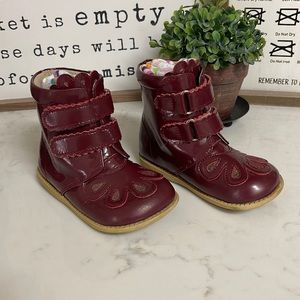 Livie & Luca | Boots velcro Floret w/pink sparkles on toes, cranberry red Size 9